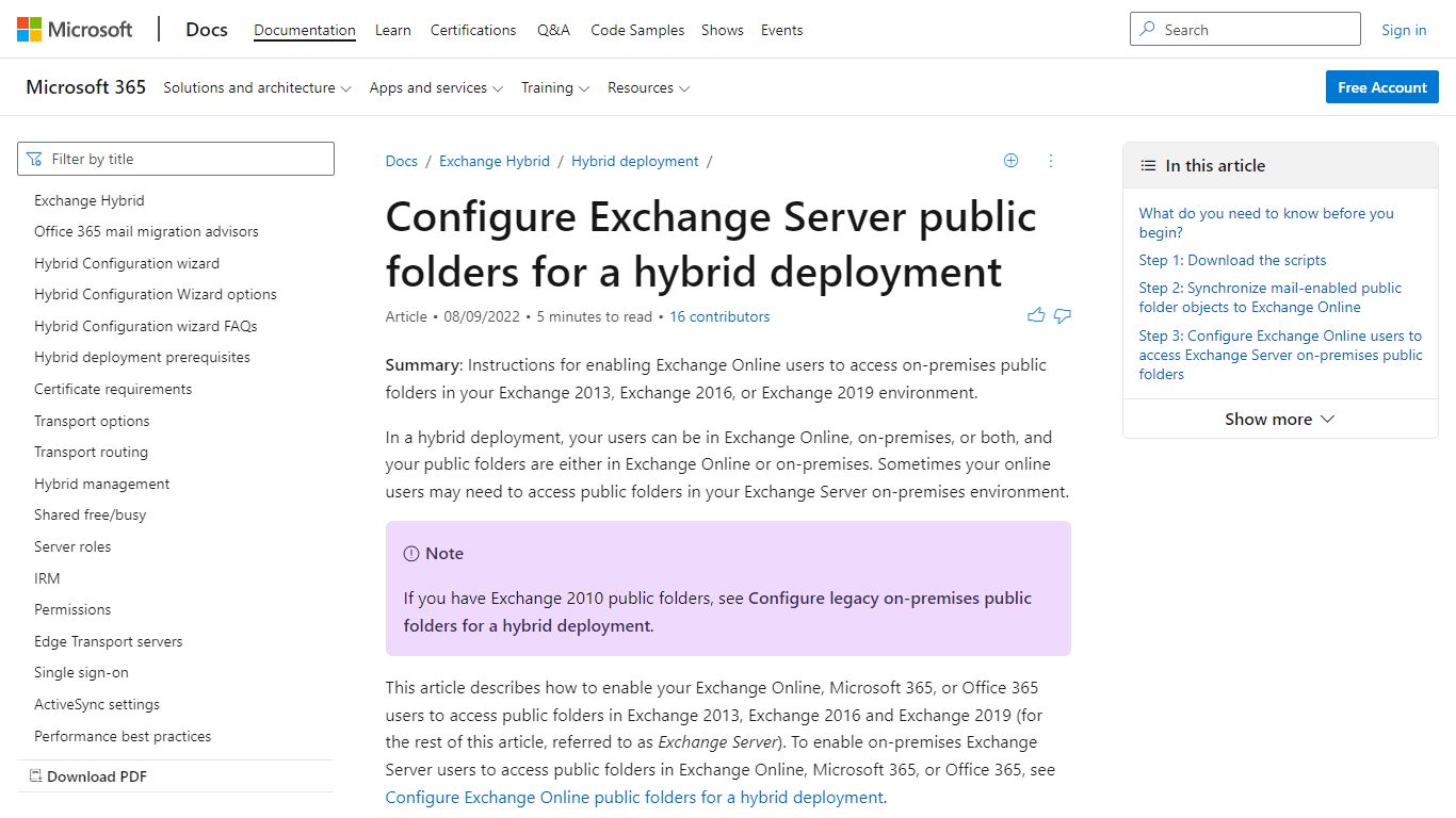 Configure Exchange Server public folders for a hybrid deployment